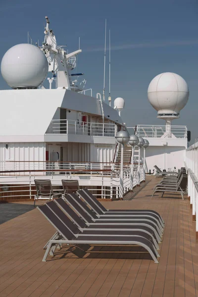 Cruise ship chairs on upper deck.