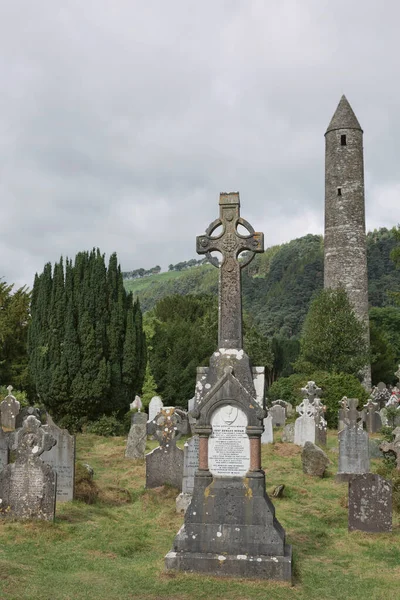 Glendalough Wicklow Ierland Augustus 2019 Stenen Ronde Toren Enkele Ruïnes — Stockfoto