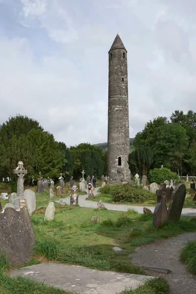 Glendalough Wicklow Ierland Augustus 2019 Stenen Ronde Toren Enkele Ruïnes — Stockfoto