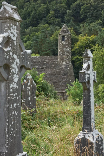Glendalough Wicklow Ierland Augustus 2019 Stenen Ronde Toren Enkele Ruïnes — Stockfoto