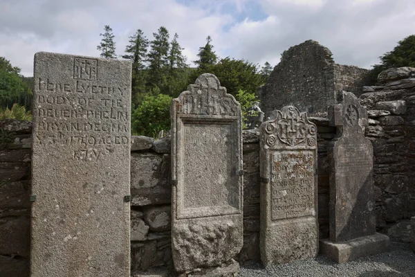 Glendalough Wicklow Ierland Augustus 2019 Stenen Ronde Toren Enkele Ruïnes — Stockfoto