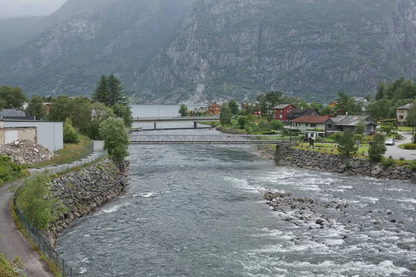 Aldeia Eidfjord Noruega Importante Porto Escala Navios Cruzeiro Ele Está — Fotografia de Stock