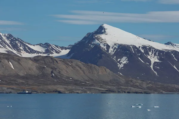 Berg Glaciärer Och Kustlandskap Nära Byn Lesund Belägen Grader Norr — Stockfoto