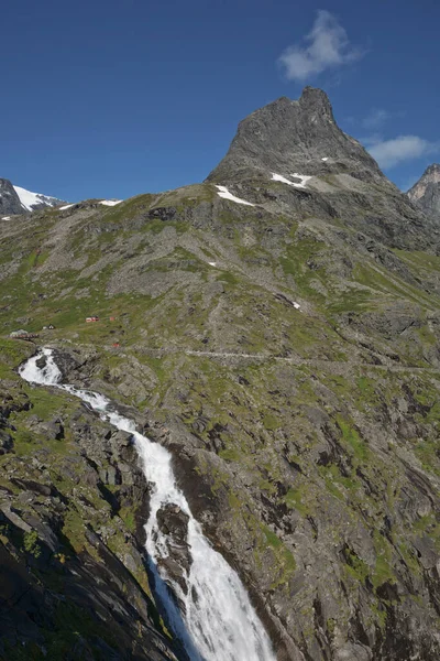 View Trollstigen Vagy Trolls Path Amely Egy Szerpentin Hegyi Norvégiában — Stock Fotó