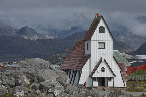 Nanortalik Groenlandia Agosto 2017 Iglesia Famosa Hermosa Pequeña Ciudad Nanortalik —  Fotos de Stock