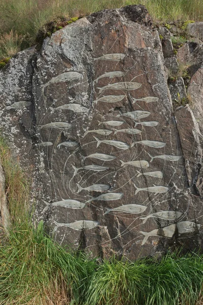 クジラが岩に彫り込まれた写真 キャクストック グリーンランド — ストック写真