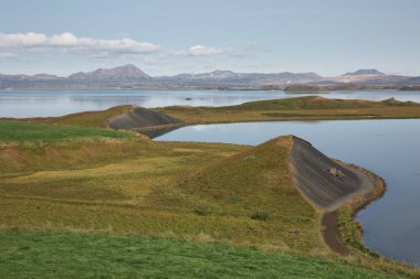 Beautiful and rare area of pseudo craters aka volcanics near Skutustadir and lake Myvatn in Iceland. clipart