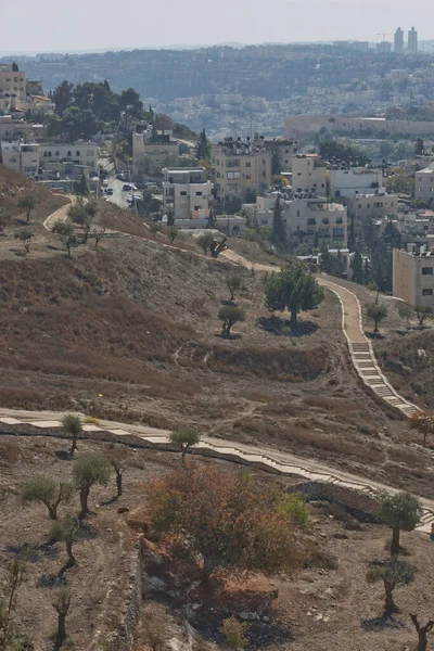 Kudüs, İsrail - 23 Ekim 2017: Zeytin Dağı 'ndan İsrail' in kutsal şehri Kudüs manzarası.