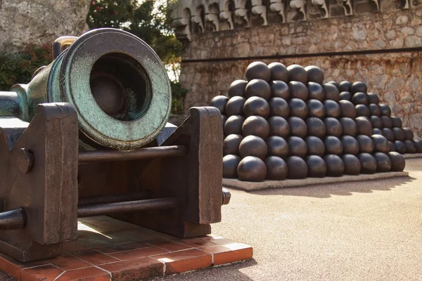 Elements of antique cannon and balls in Monte Carlo, Monaco Stock Image