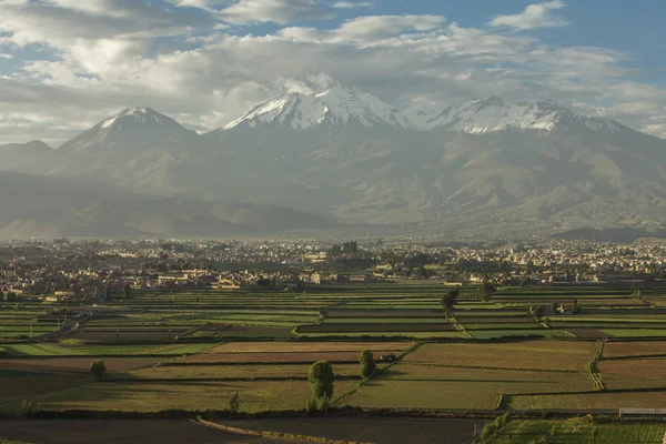 Şehir Arequipa, Peru alanları ve yanardağ Chachani