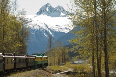 SKAGWAY, ALASKA, USA - MAY 14 - Scenic Railroad on White Pass an clipart