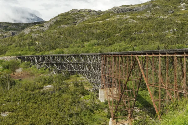 El Paso Blanco y el Puente del Ferrocarril de la Ruta del Yukón . — Foto de Stock