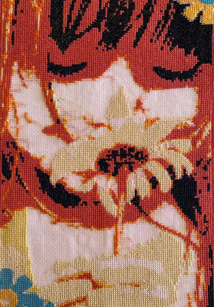 Embroidery Cross Stitch Young Girl Flower — Stock Photo, Image