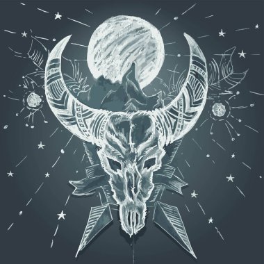 Grafik çizimleri, kafatası boğa Noel 'i çiziyor