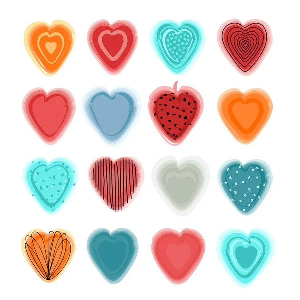 Векторные Сердца Нарисованные Сердца Сердца Дню Святого Валентина Иллюстрации Открыткам — стоковый вектор