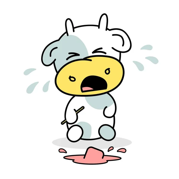 Vector Baby Bull Crying Dropped Ice Cream Ice Cream Fell — Stock Vector