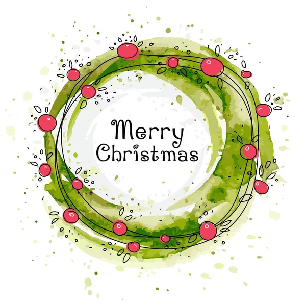 Yuvarlak suluboya Noel çelengi, mutlu Noeller ve mutlu yıllar, yeni yıl illüstrasyonu, yeni yıl kartı.