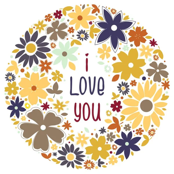 Vector Valentine Day Card Flower Wreath Declaration Love Center Bouquet — ストックベクタ