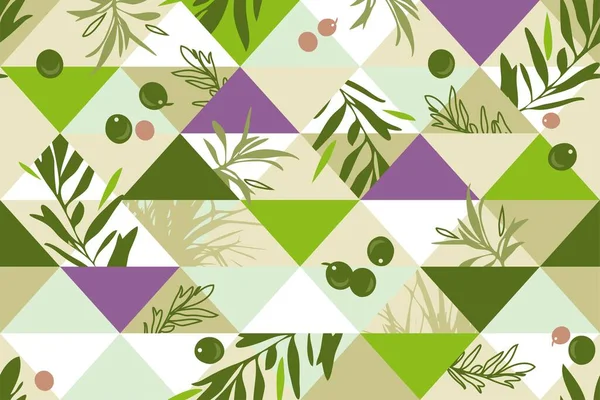 Экзотический Модный Оливковый Бесшовный Узор Иллюстрированный Зелеными Векторными Ветвями Листьями — стоковый вектор