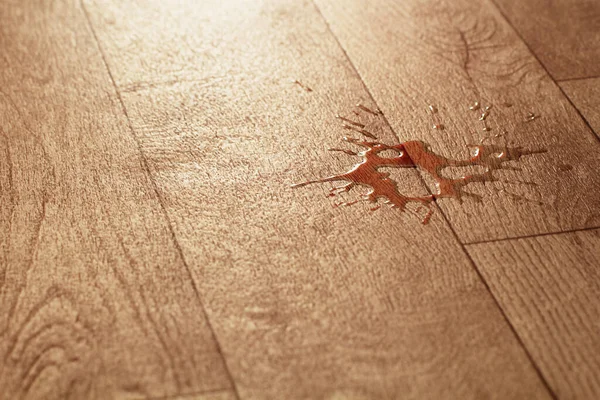 Waterproof Flooring Spilled Water Drops Linoleum Wood Texture Puddle Brown — Stock Photo, Image