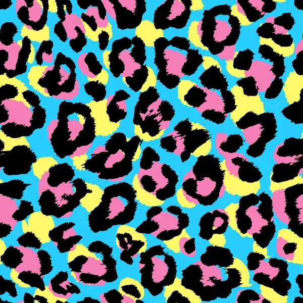 Leopar deri dokusunun kusursuz deseni, çita lekeli arka planı tekrarlayan vektör, çok renkli benekli hayvan izi, CMYK tipografik gölgeleri