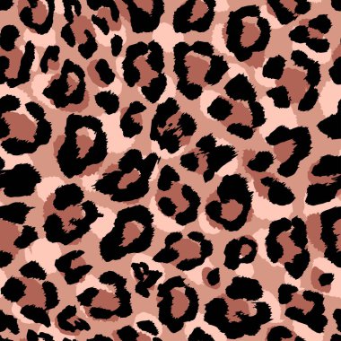 Leopar kürkü kusursuz vektör deseni. Vahşi bir hayvanın şık ve modaya uygun bir baskısı. Kumaş, tekstil, tasarım, kapak, ambalaj için kamuflaj