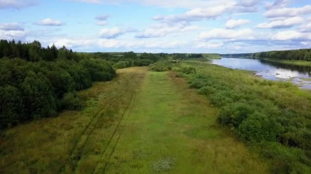 Drone Volo Fiume Campo Foresta Nel Paese — Video Stock