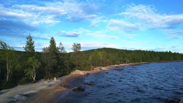 ロシアの湖の上を飛行する無人機 — ストック動画