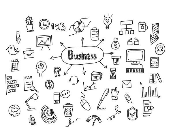 İş fikri el çekilmiş Icons set doodles. Vektör çizim.