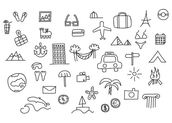 Reise und Tourismus thematische Doodle Vektor Set Illustration. — Stockvektor