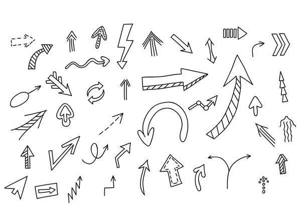 Flechas listas. Vector dibujado a mano por pluma para su diseño. Estilo de boceto Doodle . — Vector de stock