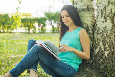 Otların arasında oturan kız yaz güneş ışığı kitap okuma