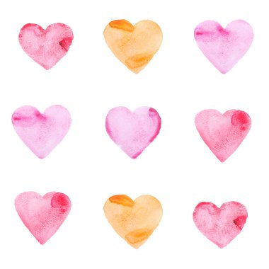 Çok renkli kalpler kümesi içinde suluboya boyalı