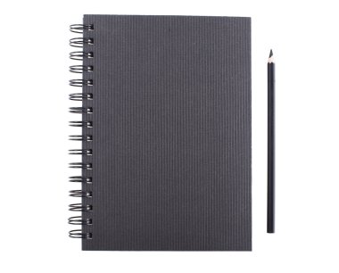 siyah bir defter kalem ile