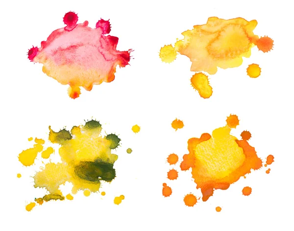 Set of watercolor colorful drops and spray on a white background. — Stock Photo, Image