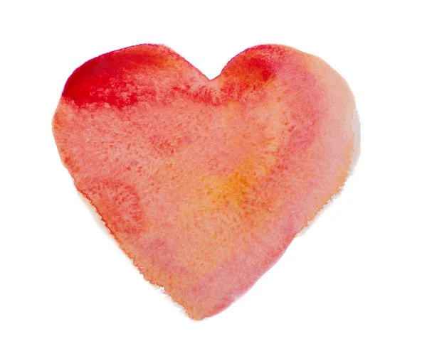 สีน้ํา หัวใจสีแดงของ Aquarelle ที่แยกจากพื้นหลังสีขาว — ภาพถ่ายสต็อก