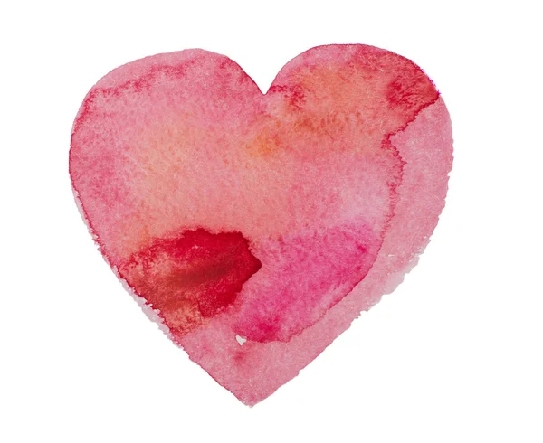 Acquerello, acquerello cuore rosso isolato su sfondo bianco — Foto Stock