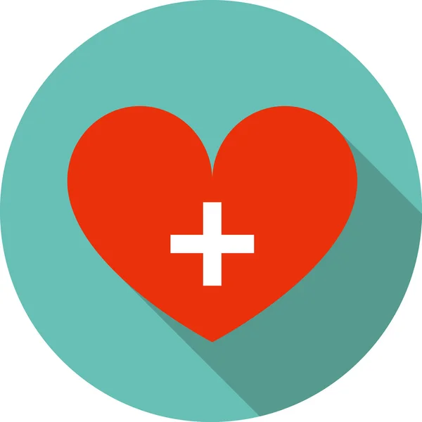 Red heart with medical cross in circle, flat icon — Stock Photo, Image