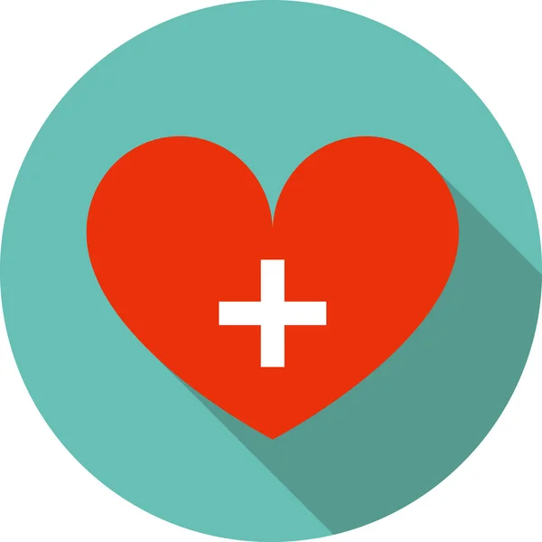 Red heart with medical cross in circle, flat icon
