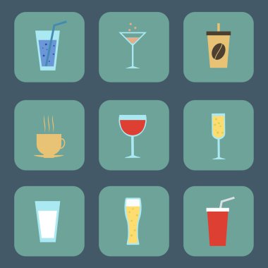 Düz vektör çizimler alkollü ve alkolsüz içecekler ayarla