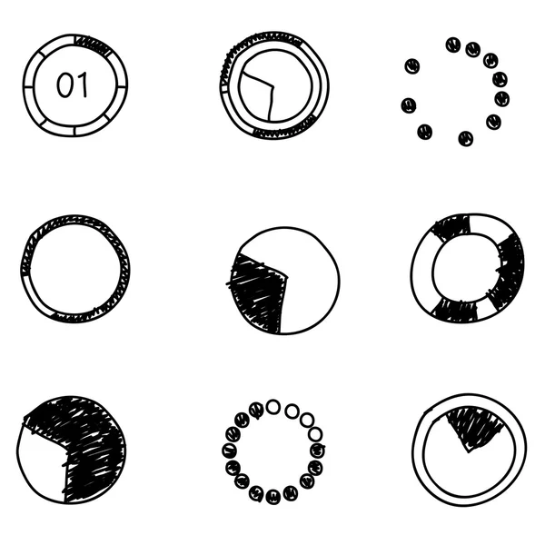 Doodles icons. Set of  circle diagram. Business chart elements. Vector illustration — Stock Vector