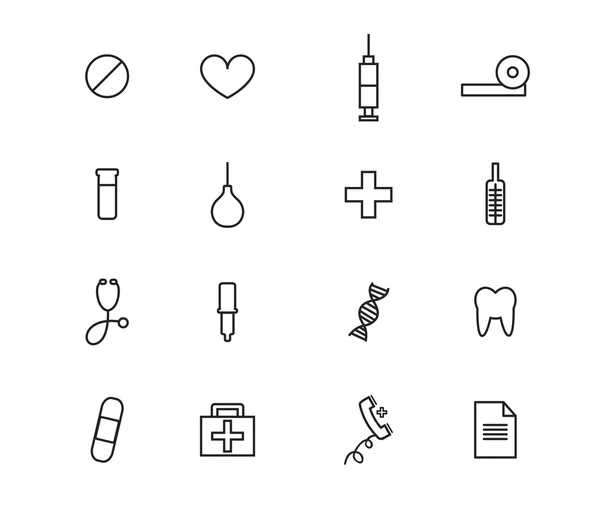 Salud, iconos de contorno médico set vector ilustración — Archivo Imágenes Vectoriales