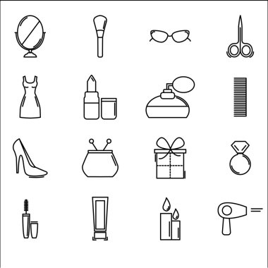  icons set flat line design cosmetics, beauty, fashion, women
