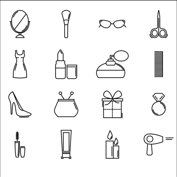 Icons set flat line design cosmetics, beauty, fashion, women — ストック写真