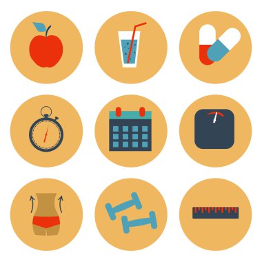 Fitness ve sağlık, simgeler kümesi zayıflama. Vektör çizim