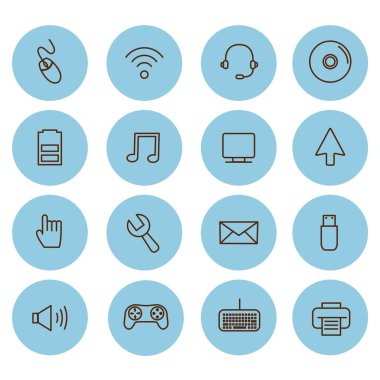 Çizgi vektör Icon set. Ağ ve bilgisayar