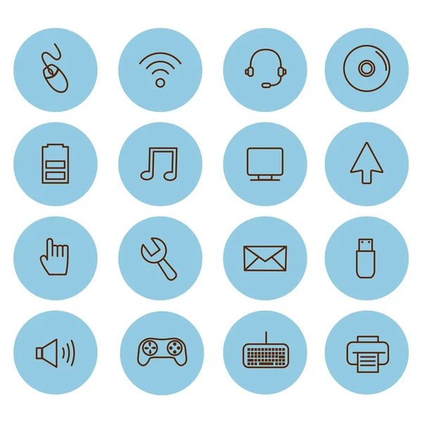 Line vector icon set. Network and computers — Stock Vector