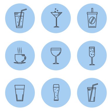Vector illustration. Set kontturnyh lines Icon beverage and drinks. clipart