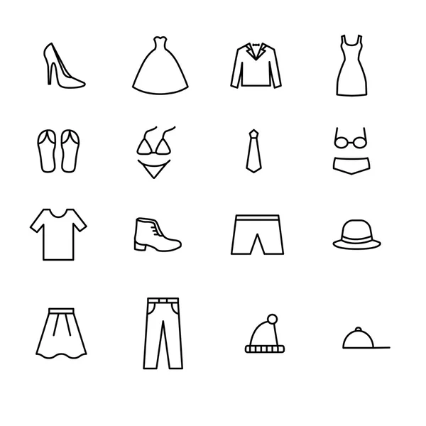 Conjunto de iconos de línea de ropa para hombres y mujeres. Ilustración vectorial — Vector de stock