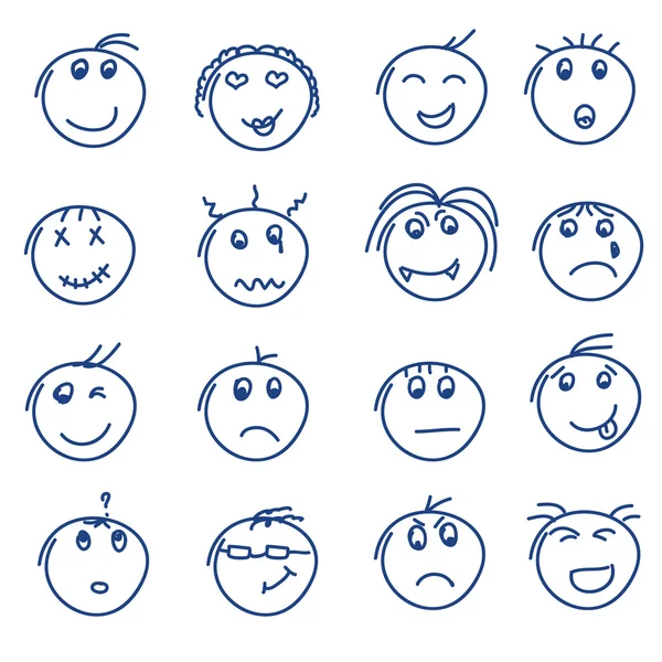 Zestaw wyciągnąć rękę doodle styl uśmiechów na białym tle. Ilustracja wektorowa — Wektor stockowy